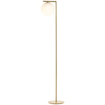 HOMCOM Lampadaire lampe de salon design néo-rétro en verre blanc mat Métal doré 1