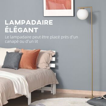HOMCOM Lampadaire lampe de salon design néo-rétro en verre blanc mat Métal doré 3