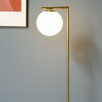 HOMCOM Lampadaire lampe de salon design néo-rétro en verre blanc mat Métal doré 8