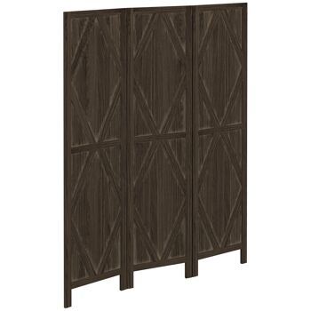 HOMCOM Paravent intérieur 3 panneaux, séparateur de pièce pliable, closion de séparation en bois paulownia, design classique, 120 x 170 cm, marron 1