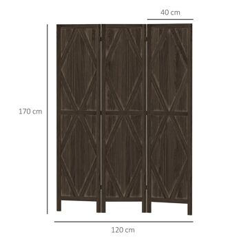 HOMCOM Paravent intérieur 3 panneaux, séparateur de pièce pliable, closion de séparation en bois paulownia, design classique, 120 x 170 cm, marron 5
