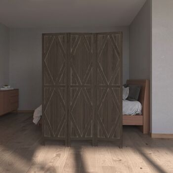 HOMCOM Paravent intérieur 3 panneaux, séparateur de pièce pliable, closion de séparation en bois paulownia, design classique, 120 x 170 cm, marron 8