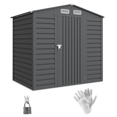 Outsunny Garden Shed Gartenhütte Gartenschrank Abm. 190L x 131B x 188H cm. Handschuhe inklusive, abschließbare Tür, Belüftung, graues Stahlblech