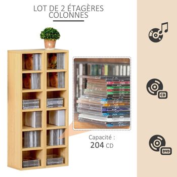 HOMCOM Lot de 2 étagères colonnes Armoire de Rangement CD-DVD 6 + 6 Compartiments dim. 21L x 19l x 88H cm capacité Max. 160 CD Coloris hêtre 3