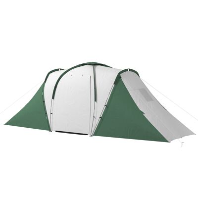 Tienda de campaña familiar Outsunny para 4-6 personas. -Tienda túnel ligera, ventilada e impermeable, fácil de montar - 2 puertas grandes - tenue. Fibra de vidrio de poliéster de 5,55 largo x 2,25 largo x 1,9 alto m, gris y verde.