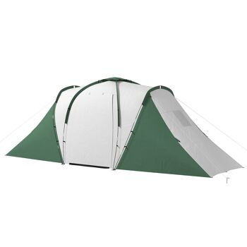 Outsunny Tente de camping familiale 4-6 pers. - tente tunnel légère ventilée étanche facile à monter - 2 grandes portes - dim. 5,55L x 2,25l x 1,9H m fibre verre polyester, gris et vert 1