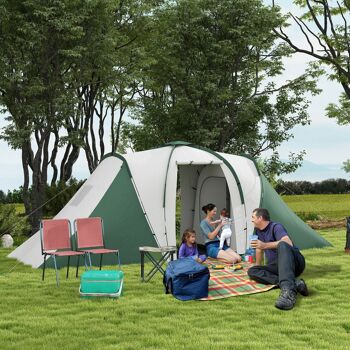 Outsunny Tente de camping familiale 4-6 pers. - tente tunnel légère ventilée étanche facile à monter - 2 grandes portes - dim. 5,55L x 2,25l x 1,9H m fibre verre polyester, gris et vert 2