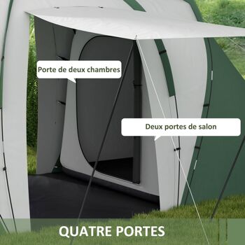 Outsunny Tente de camping familiale 4-6 pers. - tente tunnel légère ventilée étanche facile à monter - 2 grandes portes - dim. 5,55L x 2,25l x 1,9H m fibre verre polyester, gris et vert 4