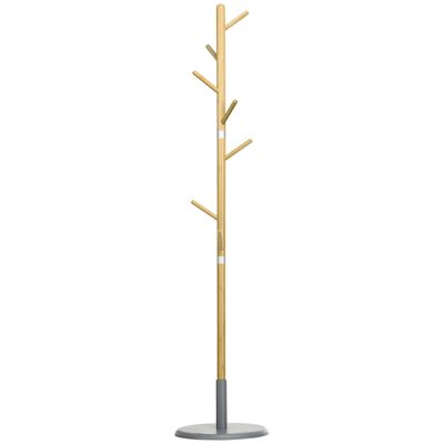 HOMCOM Appendiabiti da terra, appendiabiti per guardaroba, 8 ganci, mobile ingresso per abiti, cappelli, ingresso corridoio, altezza 175,6 cm, in bambù e metallo