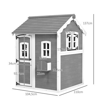 Outsunny Cabane enfant extérieur, maison enfant extérieure, avec porte, fenêtres, bac à plantes, plancher - en bois dim. 104,5L x 110l x 137H cm gris 3