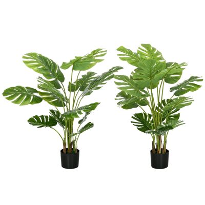 HOMCOM Set de 2 árboles artificiales planta artificial monstera deliciosa con maceta incluida altura interior 120 cm verde