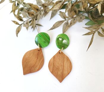 Boucles d'oreilles en forme de feuille en bois et colorées 2