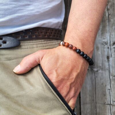 bracciali da uomo fatti a mano in ossidiana islandese, diaspro rosso e legno di ebano realizzati artigianalmente nel laboratorio