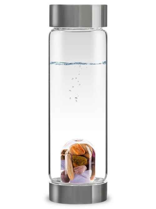 VitaJuwel ViA 5 ELEMENTS | Water bottle with amethyst, chalcedony, petrified wood, rose quartz & ocean agate