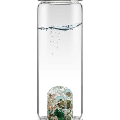 VitaJuwel ViA SIEMPRE JOVEN | Botella de agua con aguamarina, aventurina, cuarzo ahumado y cristal de roca para desintoxicación y serenidad.