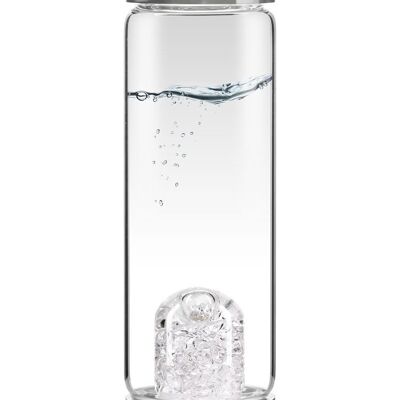 VitaJuwel ViA DIAMANTES | Botella de agua con pepitas de diamantes reales (4 ct.) y cristal de roca para la fuerza interior y la energía.
