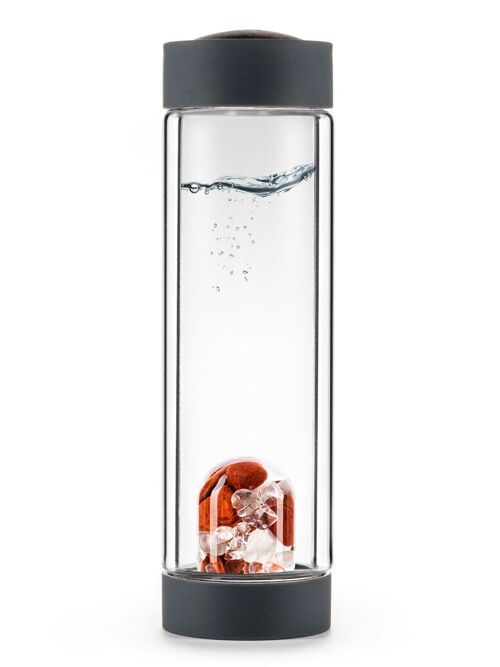 VitaJuwel ViA HEAT FITNESS | Tea bottle made of double-walled glass with red jasper, magnesite & rock crystal