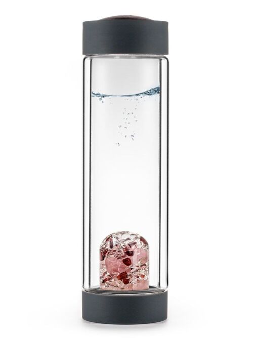 VitaJuwel ViA HEAT LOVE| Tea bottle made of double-walled glass with rose quartz, garnet & rock crystal