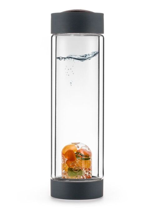 VitaJuwel ViA HEAT HAPPINESS | Tea bottle made of double-walled glass with jade, orange calcite, carnelian & rock crystal