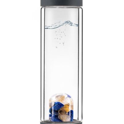 VitaJuwel ViA GUARDIAN DEL CALOR | Botella de té de vidrio de doble pared con turmalina negra (schorl), amatista y cristal de roca