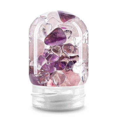 VitaJuwel GemPod BIENESTAR | Inserto de vidrio para botellas y garrafas VitaJuwel con amatista, cuarzo rosa y cristal de roca