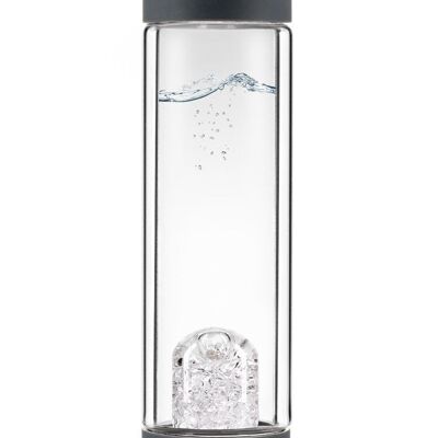 VitaJuwel ViA HEAT DIAMONDS | Bottiglia da tè in vetro a doppia parete con veri scaglie di diamante (4 ct.) e cristallo di rocca