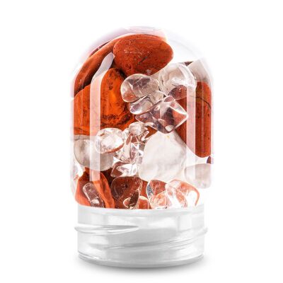 VitaJuwel GemPod APTITUD| Inserto de vidrio para botellas y garrafas VitaJuwel con jaspe rojo, magnesita y cristal de roca