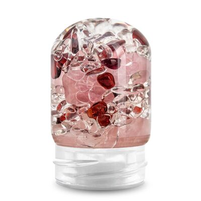 VitaJuwel GemPod AMOR | Inserto de vidrio para botellas y garrafas VitaJuwel con cuarzo rosa, granate y cristal de roca