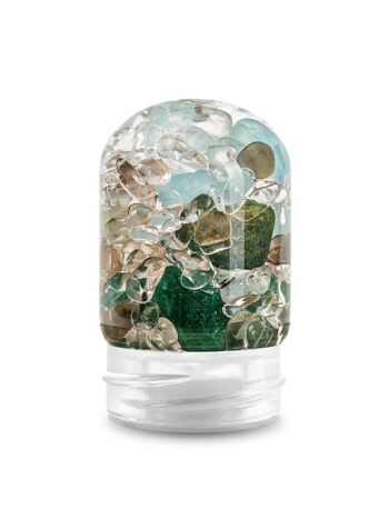 VitaJuwel GemPod POUR TOUJOURS JEUNE | Insert en verre pour bouteilles et carafes VitaJuwel avec aigue-marine, aventurine, quartz fumé et cristal de roche 1