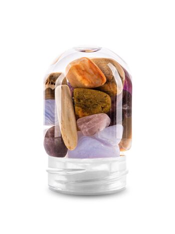 VitaJuwel GemPod 5 ÉLÉMENTS | Insert en verre pour bouteilles et carafes VitaJuwel avec améthyste, calcédoine, bois pétrifié, quartz rose et agate 1