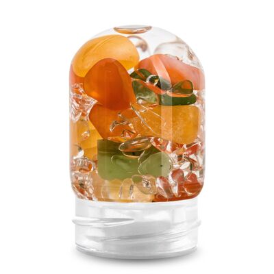 VitaJuwel GemPod FELICITÀ | Inserto in vetro per bottiglie e caraffe VitaJuwel con giada, calcite arancione, corniola e cristallo di rocca