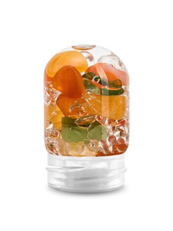 VitaJuwel GemPod BONHEUR | Insert en verre pour bouteilles et carafes VitaJuwel avec jade, calcite orange, cornaline et cristal de roche 1