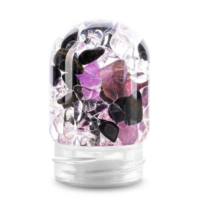 VitaJuwel Gempod GUARDIÁN | Accesorio de vidrio para botellas y garrafas VitaJuwel con turmalina negra (Schörl), amatista y cristal de roca