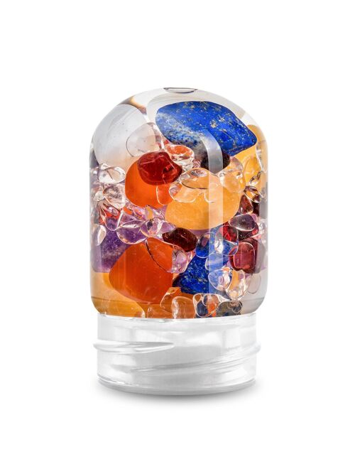 VitaJuwel GemPod AYURVEDA | Glaseinsatz für VitaJuwel Flaschen und Karaffen mit Milchopal – Amethyst – Bergkristall – Lapislazuli – Granat – Karneol – Orangencalcit