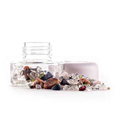 VitaJuwel Tarro de Cristal 7 CHAKRAS | Piedras de agua (cristal de roca - amatista - sodalita - cuarzo rosa - peridoto - cornalina - granate)
