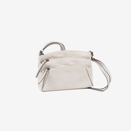 Bandolera pequeña para mujer, color beig, Serie minibags esmeralda. 25.5x16x06 cm