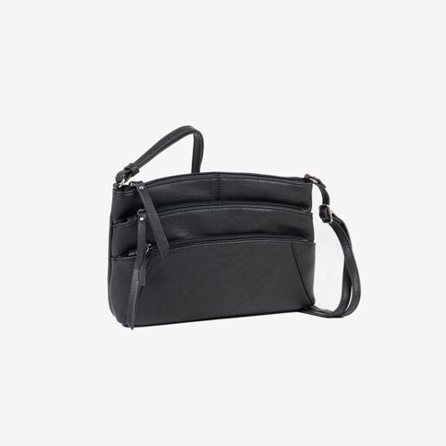 Bandolera pequeña para mujer, color negro, Serie minibags esmeralda. 25.5x16x06 cm