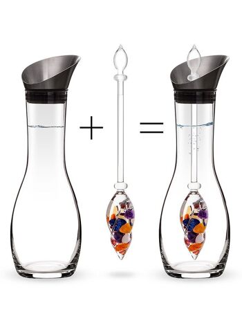 VitaJuwel Era AYURVÉDA | Carafe de pierres précieuses avec opale de lait, améthyste, cristal de roche, lapis-lazuli, grenat, cornaline, calcite orange 2