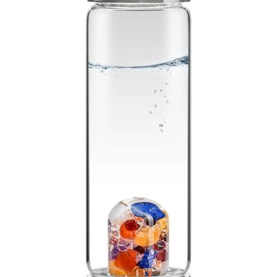 VitaJuwel ViA AYURVEDA | Water bottle with milk opal, amethyst, rock crystal, lapis lazuli, garnet, carnelian, orange calcite