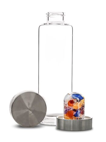 VitaJuwel ViA AYURVÉDA | Bouteille d'eau avec opale de lait, améthyste, cristal de roche, lapis-lazuli, grenat, cornaline, calcite orange 2