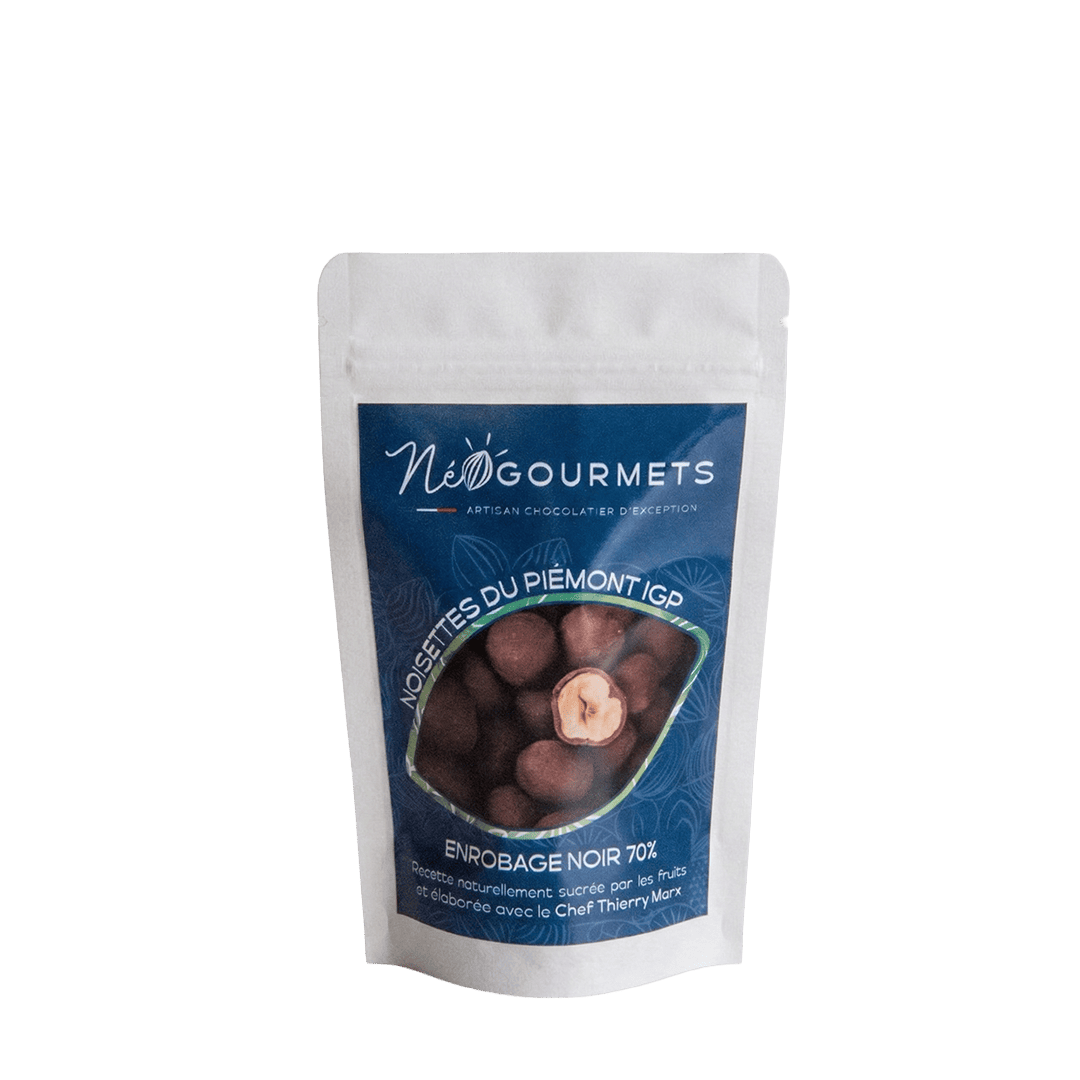 Hazelnuts from Piedmont PGI coated in 70% Dark Chocolate - 40gram format