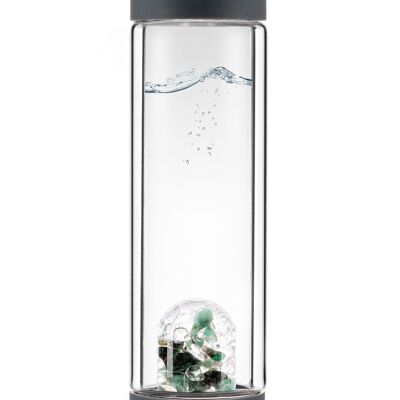 VitaJuwel ViA CHALEUR VITALITÉ | Bouteille de thé en verre à double paroi avec émeraude et cristal de roche
