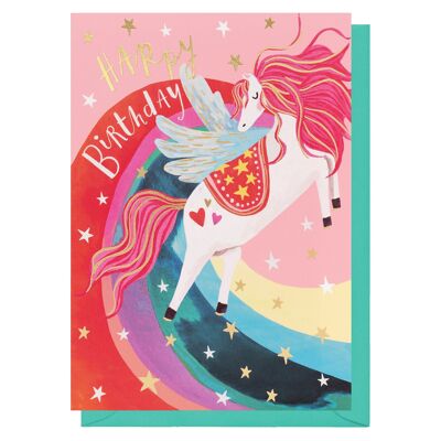 Unicornio y arcoiris feliz cumpleaños