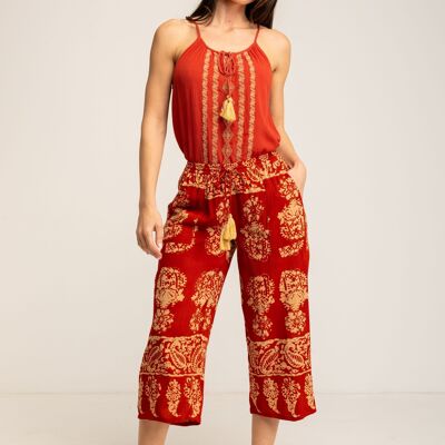 PRINTED PANTS 100% COTTON IC2618P_TERRACOTTA