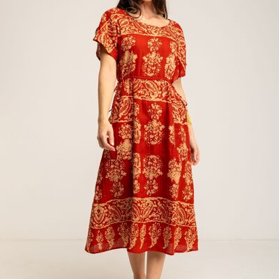 100% COTTON PRINTED DRESS IC2619V_TERRACOTTA