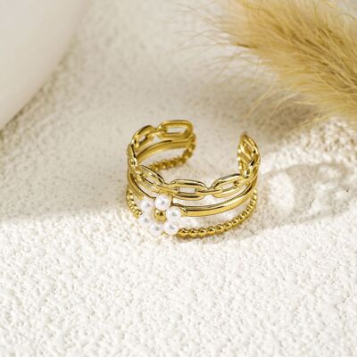 Anello multilinea in oro con perle