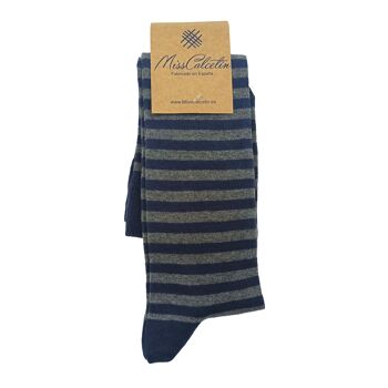 Chaussettes montantes Miss bleu marine à fines rayures 4