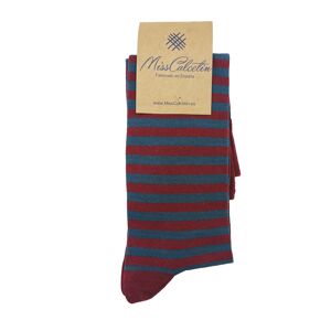 Chaussettes Hautes Miss Fines Rayures Minuit-Bordeaux