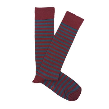 Chaussettes Hautes Miss Fines Rayures Minuit-Bordeaux 2