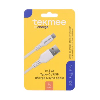TEKMEE CHARGEUR BLANC 1M TYPE-C/USB 3